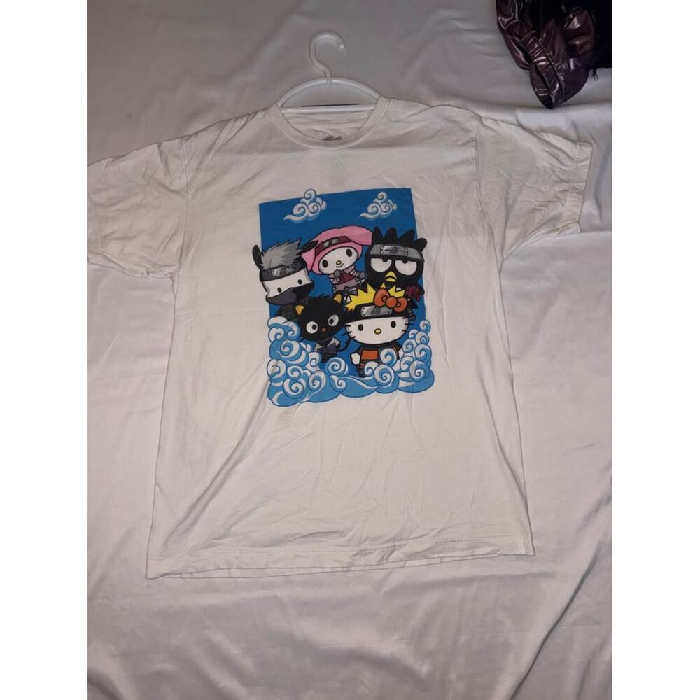 Hello Kitty Naruto Crossover T-Shirt Mens L Sanrio Anime Graphic Tee White